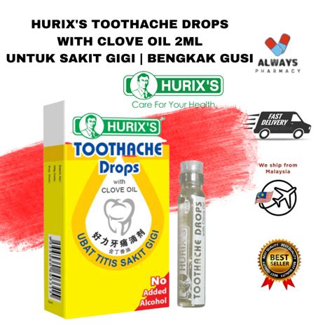 Hurixs Toothache Drops With Clove Oil 2ml Ubat Titis Sakit Gigi Gusi