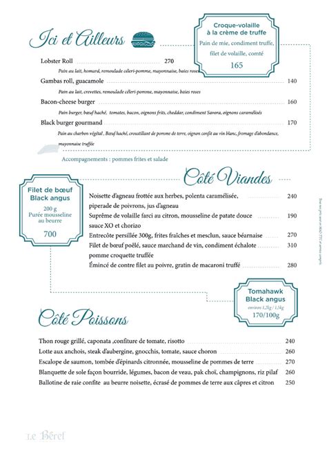 MENU Le Béret Casablanca La corniche 2025 Les meilleurs Restaurants à