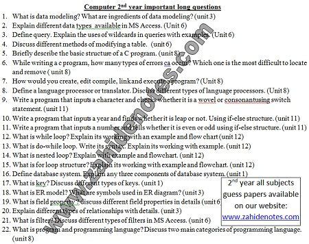 Explore 2nd Year Computer Guess Paper 2021