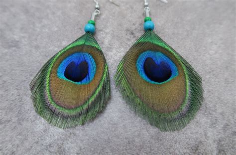 Boucles D Oreilles Plumes De Paon Bijou Unique En Plumes Etsy France