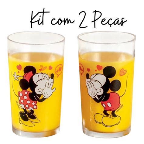 Kit 2 Copo De Vidro Disney Minnie E Mickey Shopee Brasil