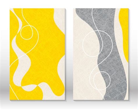 Premium Vector | Yellow grey colors modern abstract painting set of ...