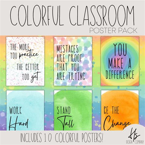 Printable Classroom Poster Pack Watercolor Rainbow Etsy Australia