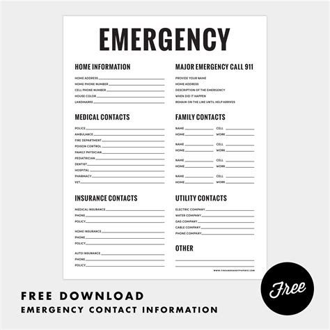 Free Printable Emergency Contact List