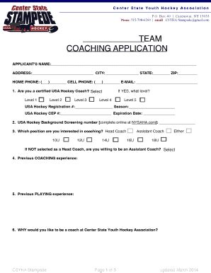 Fillable Online Csyha Coaching Application Fax Email Print Pdffiller