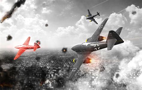 Wallpaper The Sky Clouds Fighter Art Jet War Thunder The Me 262