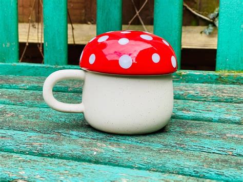 Red Mushroom Mug With Lid Coffee Mug Tea Mug Cute Mug Etsy Uk