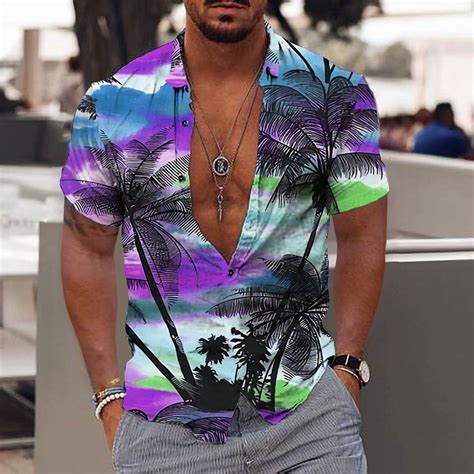 Poteti Mens Summer Shirts Beach Plus Size Hawaii Tropical Short Sleeve