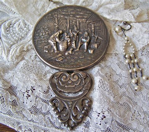 Antique Pocket Mirror Hand Mirror Silver Plate Denmark Purse Etsy