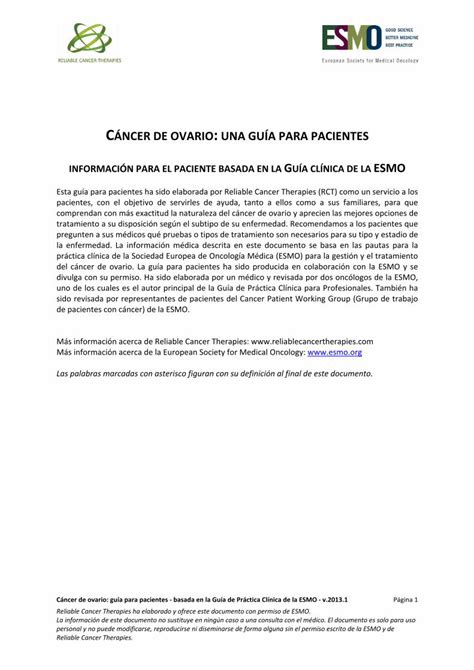 PDF ESMO Patient guides Cancer de Ovario para Pacientes Cáncer de