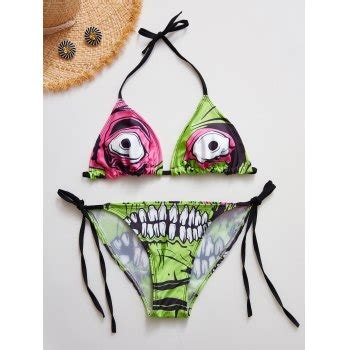 Emmiol Free Shipping Demon Eyes Halter Bikini Set Mixcolor M In Bikini Sets Online Store