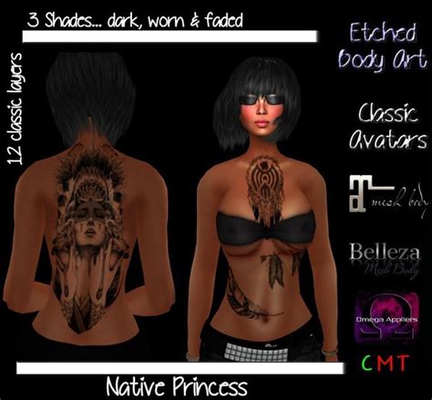 Second Life Marketplace Etched Native Princess Tattoo With Appliers