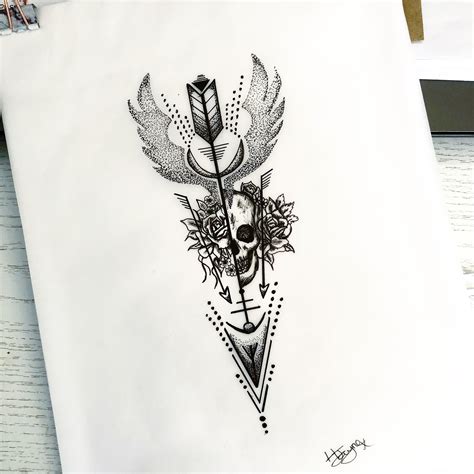 #ValkyrieWing #hayleyjayneart #rose #skull #tattoodesign #dotwork # ...