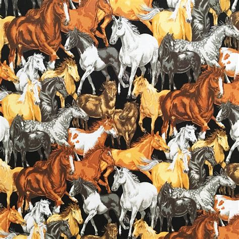 Horses fabric horse riding material animal print brown | Etsy