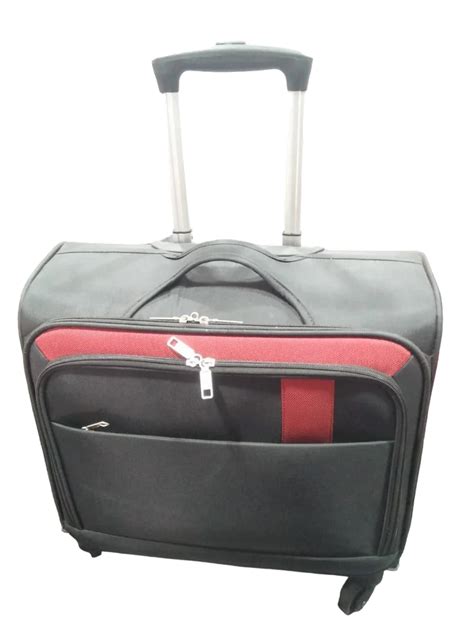 Black Base Polyester Mi Overnighter Luggage Trolley Bag Four Wheels