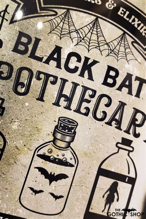 Black Bat Apothecary Gothic Witchy Medium Metal Sign Gothic Wall Decor