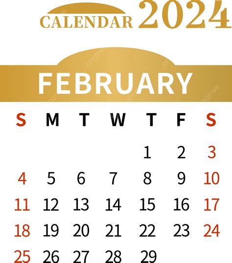 Calendário Fevereiro 2024 Ouro Simples Png De Fevereiro De