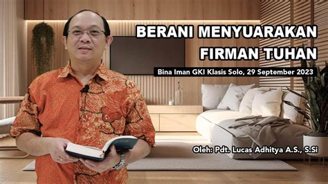 Bina Iman GKI Klasis Solo 29 September 2023 YouTube