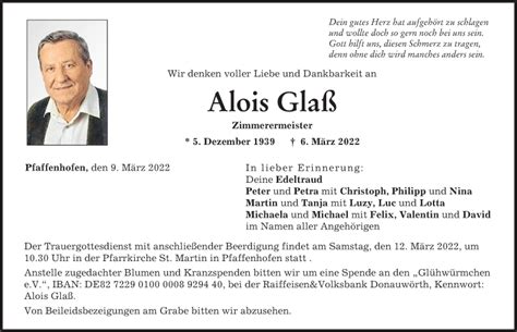 Traueranzeigen Von Alois Gla Augsburger Allgemeine Zeitung