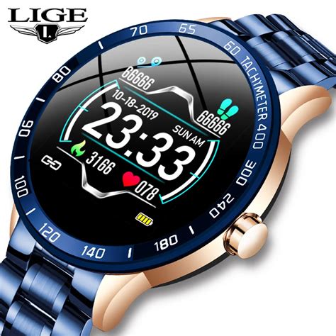 LIGE pasek stalowy Smart Men Watch mężczyźni pulsometr Monitor