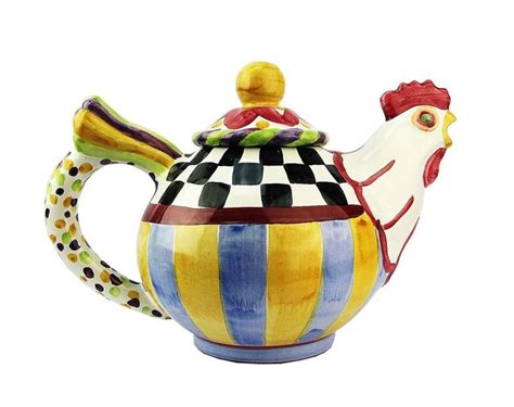 Mackenzie Childs Amazing Ceramic Handcrafted Rooster Large Teapot Brand