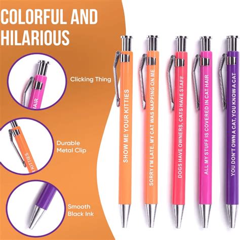 Funny Cat Pens A Snarky Office Gag Gift 5 Piece Set Of Ballpoint Pens