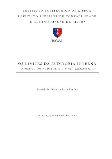 PDF OS LIMITES DA AUDITO RIA INTERNA O Instituto Português de