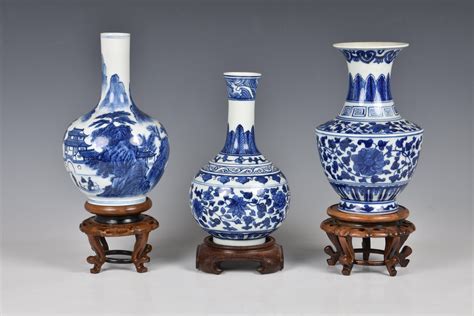 Lot Three Chinese Blue And White Porcelain Vases