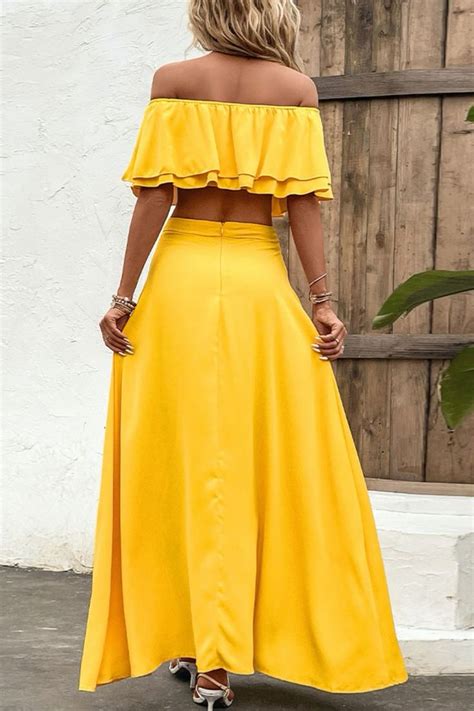 Layered Crop Top And Split Maxi Skirt Set Layered Crop Top Skirt Set