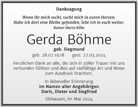 Traueranzeigen von Gerda Böhme abschied nehmen de