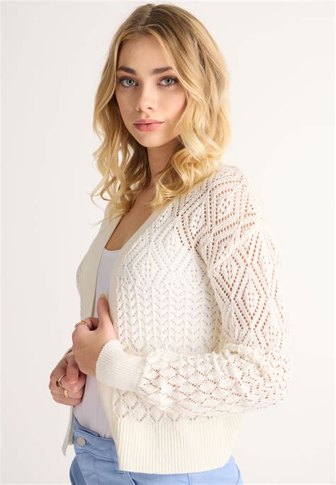 Womens Cream Multi Stitch Crochet Cardigan Peacocks