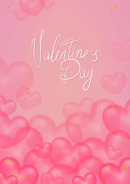 Premium Photo Banner With Voluminous Pink Hearts And Gold Crumbs