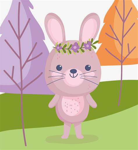 Little Rabbit Wearing A Flower Crown Outdoors 1235095 Vector Art At