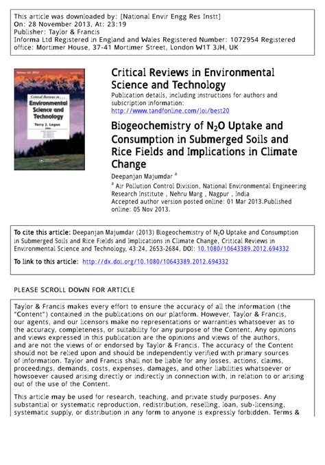 (PDF) Biogeochemistry of N2O Uptake and Consumption in Submerged Soils and Rice Fields and ...