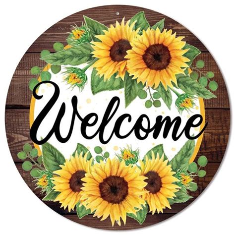 Sunflower Welcome Wood Look Border Metal Sign 12 Inch Metal Etsy