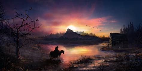 Warrior On Horse Sunrise Nature Fantasy 4k Wallpaper,HD Artist ...