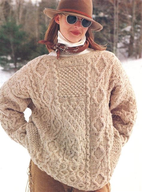 Aran Patchwork Sampler Sweater S M L Knitting Pattern Ebay