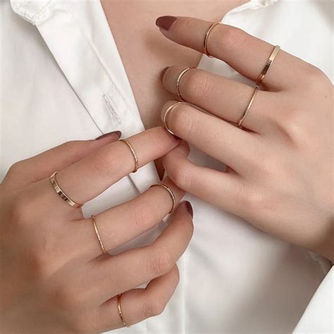 Conjunto De Anillos De Metal Con Dise O Minimalista Para Mujer