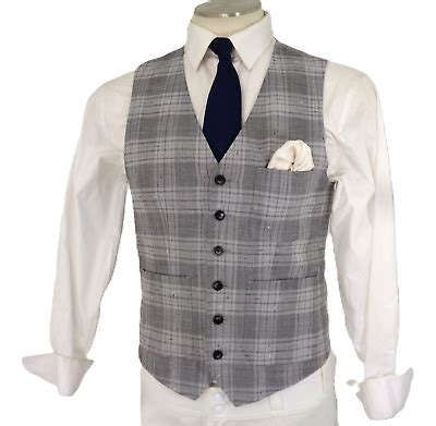 MURANO Formal And Business Gray Plaid Vest Patch Pocket Sz M 38 REG