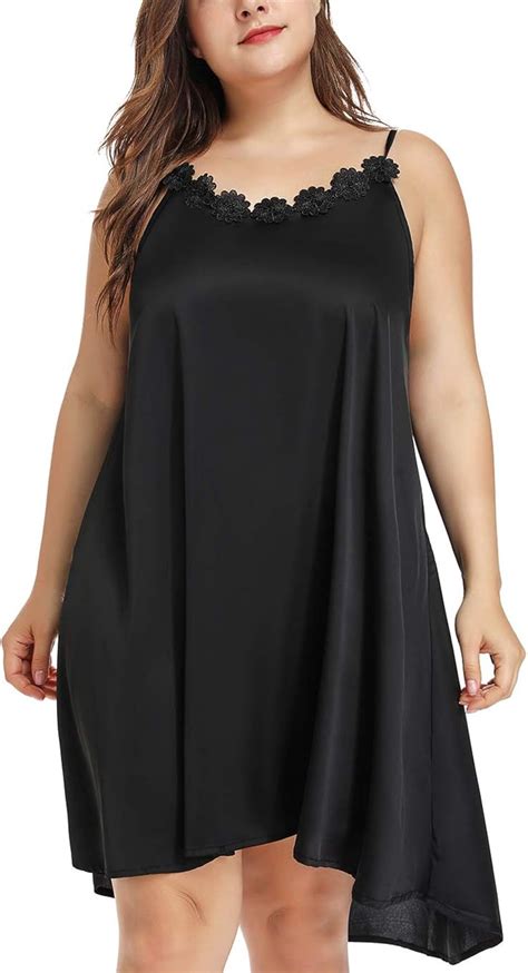 Womens Plus Size Silk Sleeveless Lingerie Nightgown Chemises Slip