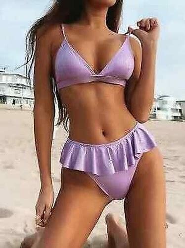 Bikini Femme Deux Pi Ces Slips Mini Bande De Rose Lilas Triangle Mode Mer J Ebay