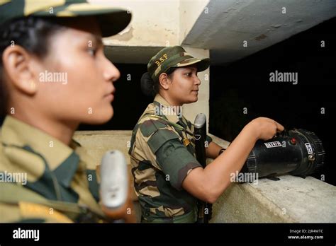 Female Bsf Border Security Force Personnel Inspect Sensitive Areas