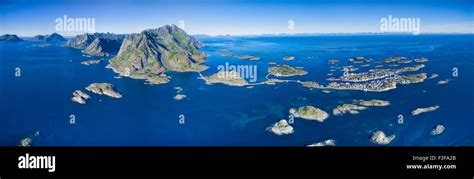 Aerial Panorama Of Henningsvaer Scenic Fishing Village On Lofoten