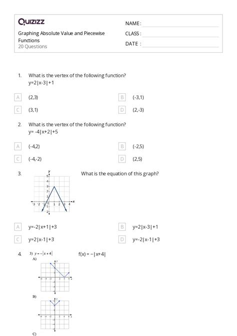 50 Absolute Value Equations Functions And Inequalities Worksheets For 10th Class On Quizizz