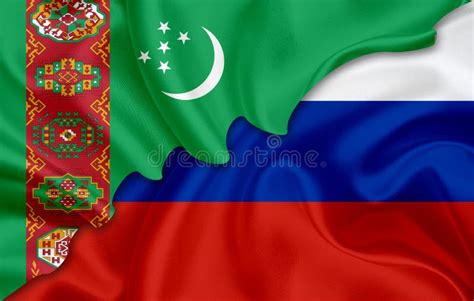 Flag Of Russia And Flag Of Turkmenistan Stock Illustration