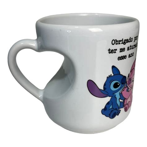 Caneca formato coração lilo e stitch brinde tubo lata personalizada