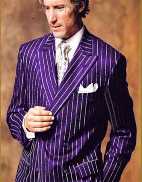 Mens Double Breasted Gangster Pinstripe In Purple And White In 2021