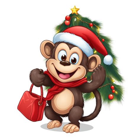 Premium Ai Image Cartoon Monkey With Santa Hat And Scarf Holding A