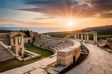 Una Vista Del Atardecer De Un Antiguo Anfiteatro Griego Foto Premium