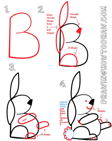 Big Guide to Drawing Cartoon Bunny Rabbits with Basic Shapes for Kids ...